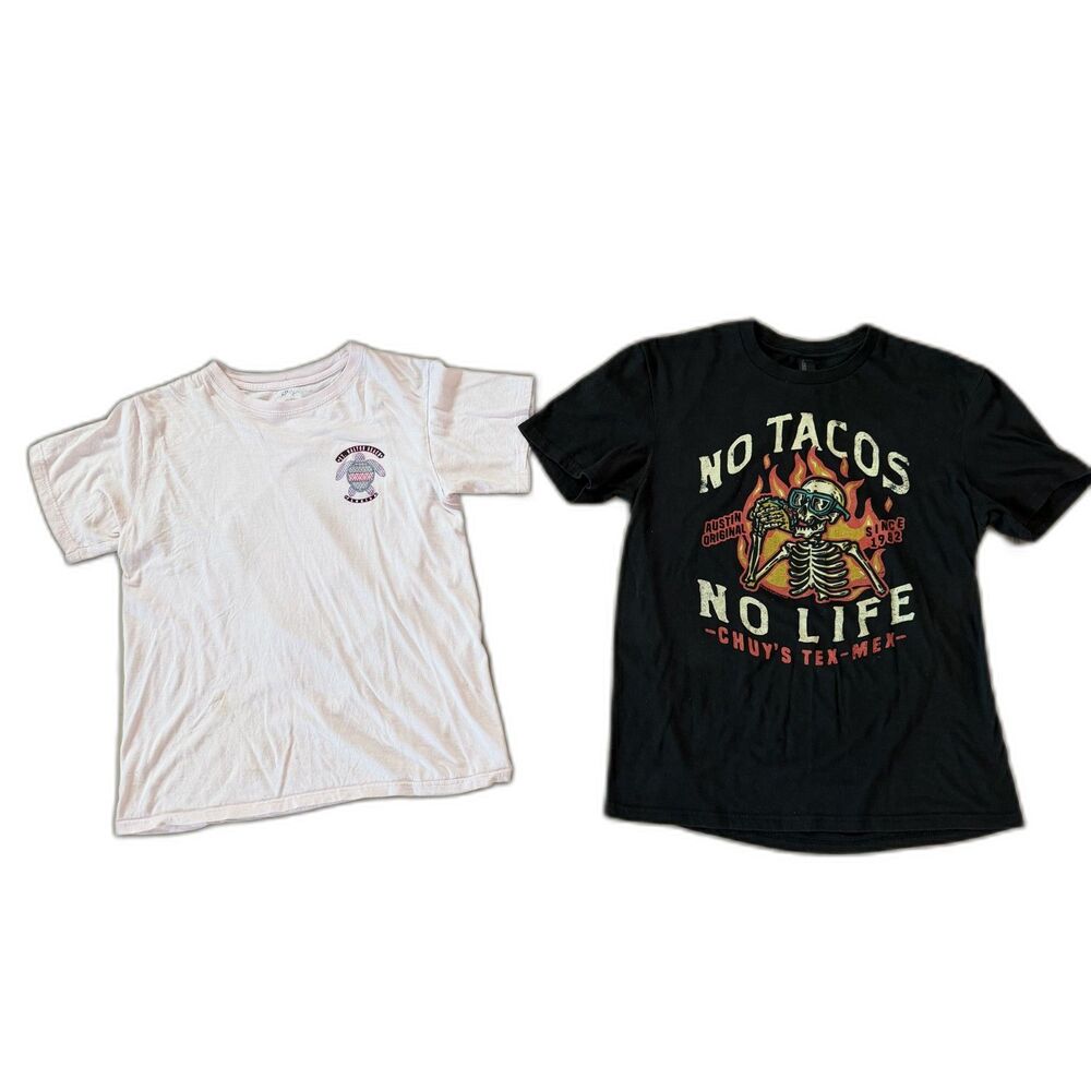 2 Girls T-Shirt Bundle Lot Surfing & Tacos Tees by Surf Style & District sz sm